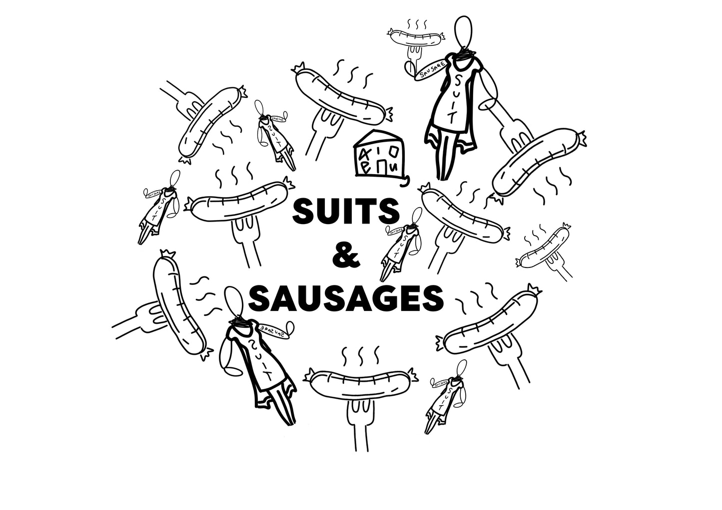 Suits and Sausages Art Print